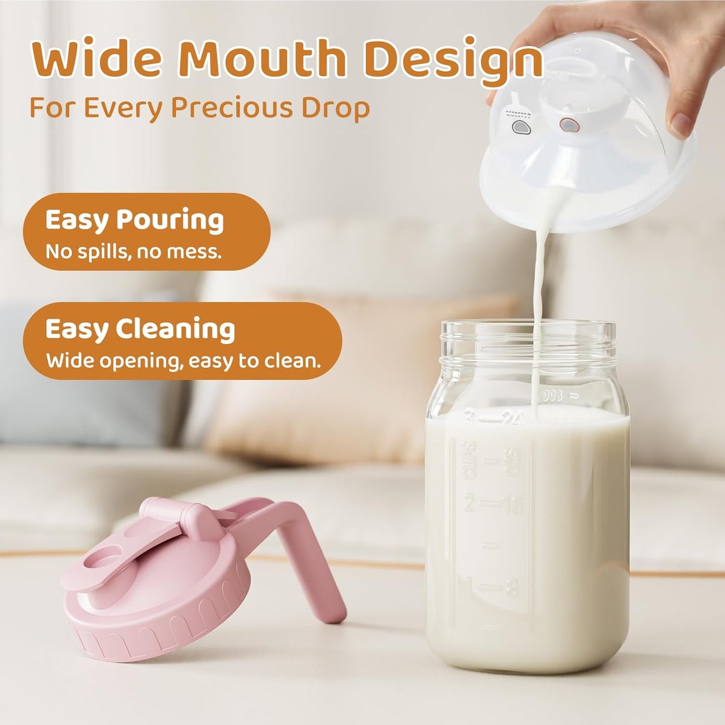 OneDream Breast Milk Pitcher 32oz Glass Pitcher with Lid, Formula Pitcher Leakproof Drip-Free Spout, Wide Mouth Mason Jar Pitcher for Easy Pouring, Dishwasher Safe Breastmilk Storage Pitcher