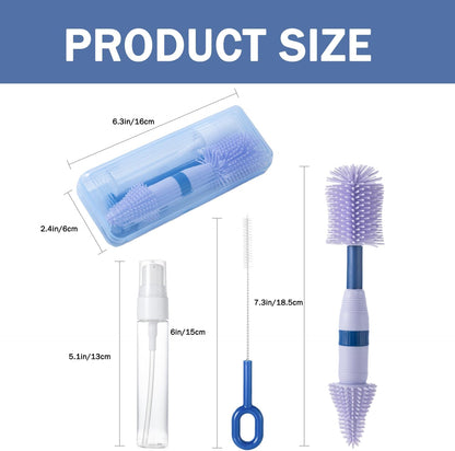 Travel Bottle Brush, 6-in-1 Portable Travel Bottle Cleaner Kit with Small Bottle Brush Built in Drying Rack, Nipple Brush, Straw Brush, Soap Dispenser, for Baby Bottles Under 8 OZ, BPA-Free(Yellow)