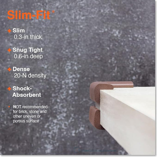 Roving Cove Slimfit Corner Protector for Baby Proofing (8 Small Corners), Soft Rubber Foam Furniture Corner Bumper Guards, 3M Adhesive Pre-Taped, Coffee Brown