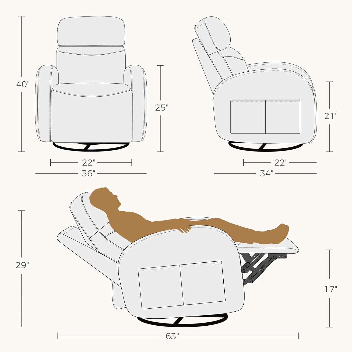 Nursery Glider Recliner, Power Swivel Rocking Recliner with USB & Type-C Port, Swivel Nursering Reclining Rocker with Double Pockets for Living Room, Camel Chenille
