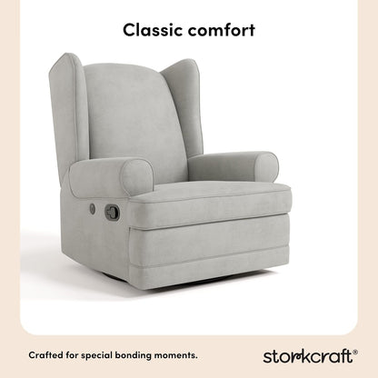 Storkcraft Serenity Glider Recliner Nursery Rocking Chair with USB Charging Port (Ivory) – Premium Upholstered Nursery Glider Recliner with Manual Recline Function, Dual USB Charging