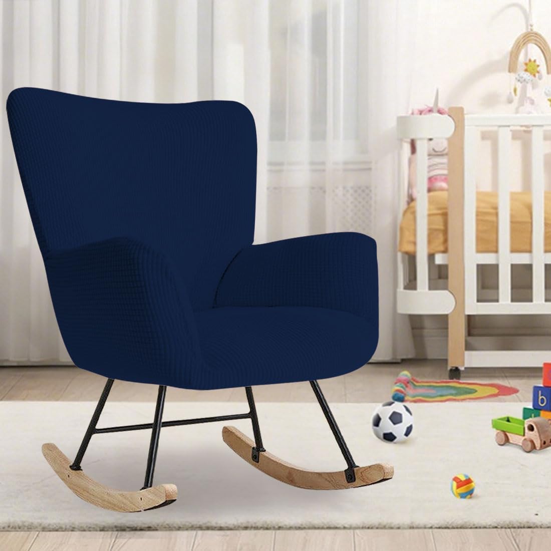 Nursery Rocking Chair Cover Stretch Glider Chair Covers Jacquard Modern Reading Chair Slipcover Rocking Accent Armchair Protector for Living Room Nursery Bedroom, Beige