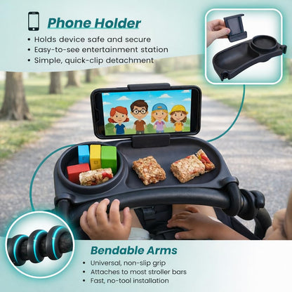 Swanoo Universal Stroller Snack Tray | Compatible With Nuna Mockingbird Bugaboo Uppababy | Stroller Bumper Bar Tray Attachment with Cup Holder | Baby Toddler Disneyland Essentials Stroller Accessories