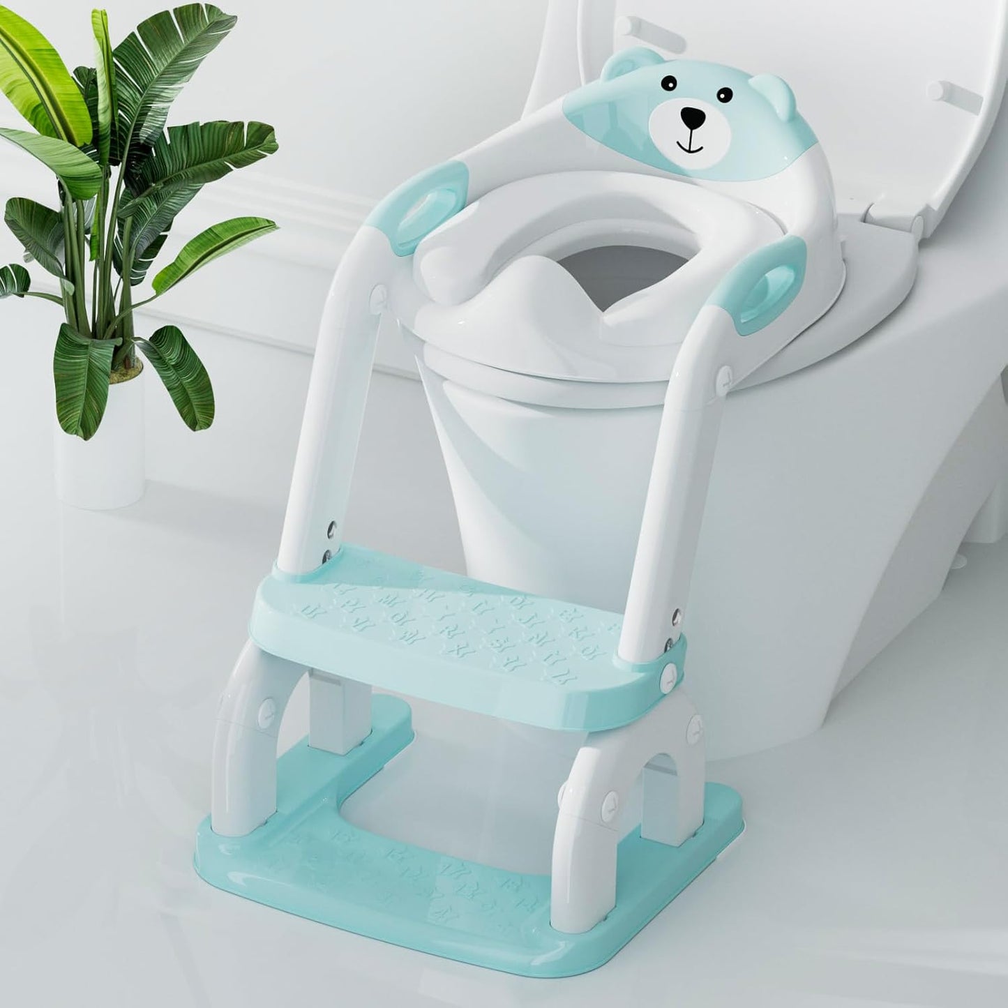 Potty Training Seat with Step Stool, Toddler Potty Training Toilet Seat with Non-Slip Step Splash Guard Safety Handles and Waterproof Cushion, 2 In 1 Toddler Potty Seat