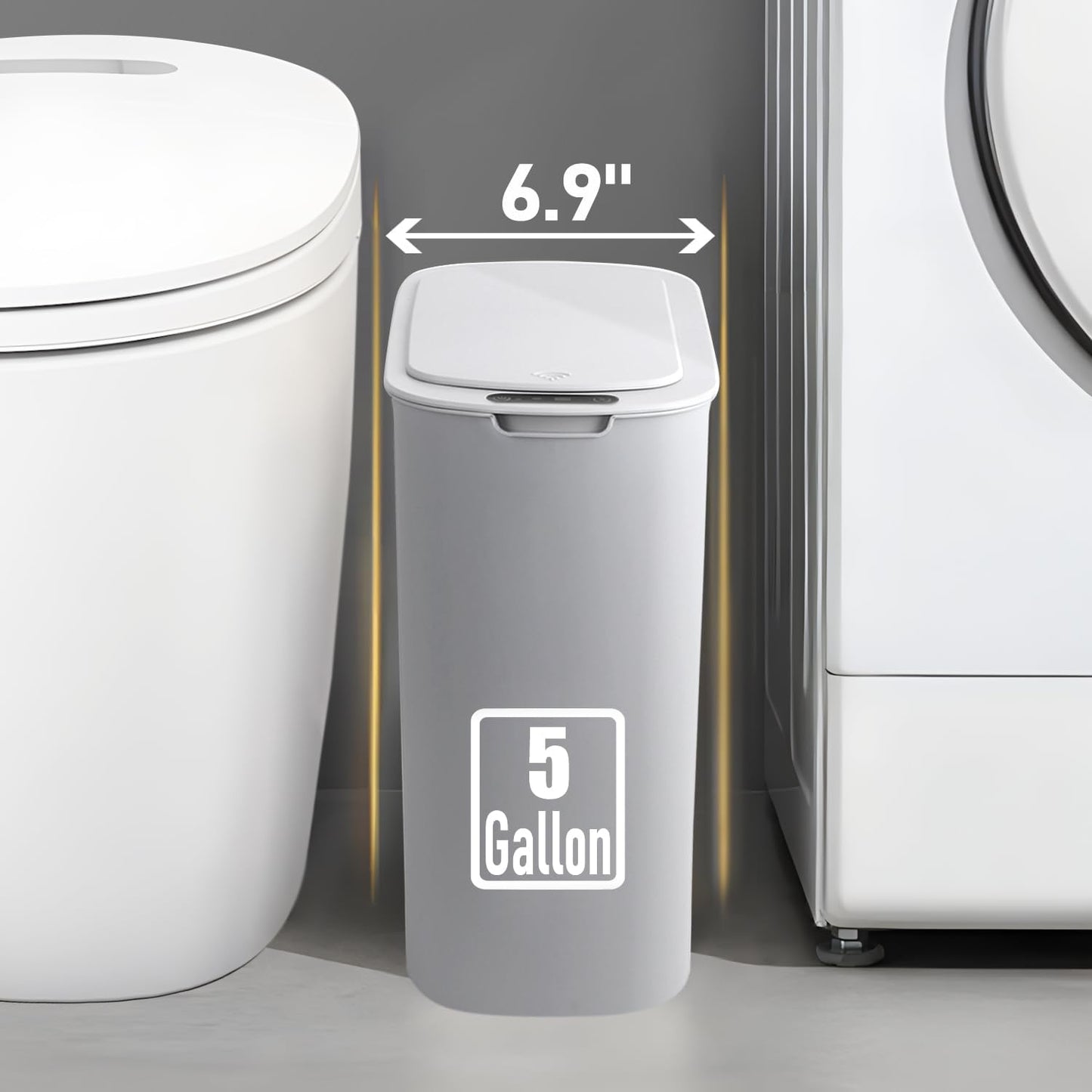 TIPGO 5 Gallon Motion Senor Bathroom Trash Can with Lid, Automatic Garbage Can Touchless, Smart Plastic Waste Basket for Narrow Spaces, Bathroom, Office, Bedroom, Living Room (White)