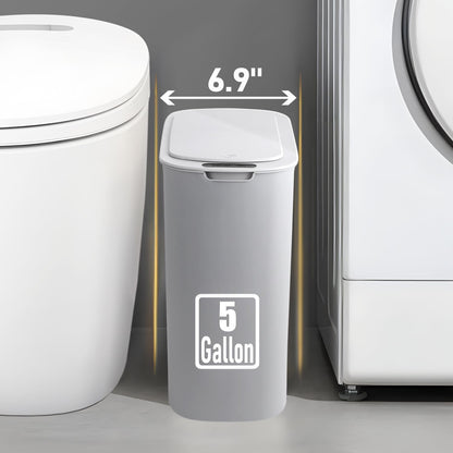 TIPGO 5 Gallon Motion Senor Bathroom Trash Can with Lid, Automatic Garbage Can Touchless, Smart Plastic Waste Basket for Narrow Spaces, Bathroom, Office, Bedroom, Living Room (White)