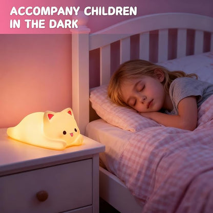 LOVERUIS Cute Night Light for Kids Cat Night-Light Baby Girl Squishy NightLight 1/3 Hour Timer Kitty Light Baby Dimmable Nursery Lamp Colorful Nightlight Gift for Kid Toddler Kawaii Bedroom (Kiki)