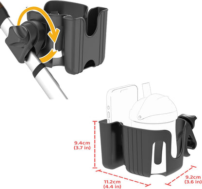 2-in-1 Universal Cup and Phone Holder for Uppababy Nuna Doona Strollers, Bikes, Wheelchairs, Walkers, Scooters - Adjustable Drink Holder