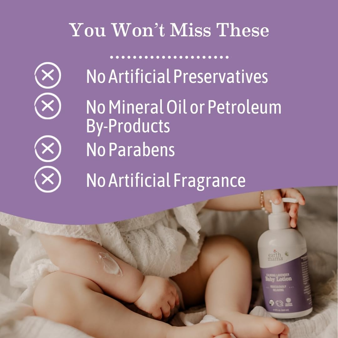 Earth Mama Simply Non-Scents Baby Lotion for Dry Skin - Calendula Cream for Newborn Skin Care - 8 oz - Fragrance Free - Infant Essentials