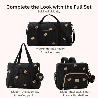 GOBABYMART Diaper Bag Backpack, Medium Maternity baby bag & Changing Pad, Insulated Pockets, Stroller Straps & Pacifier Case (Medium - Black Bears)