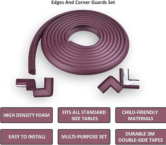 Baby Proofing Edge and Corner Guards, (16.4ft Edge + 4 Corners) Safety Furniture Bumper, Baby Corner Protector for Fireplace, Table, Stair, Cabinet, 3M Adhesive, Cofffe