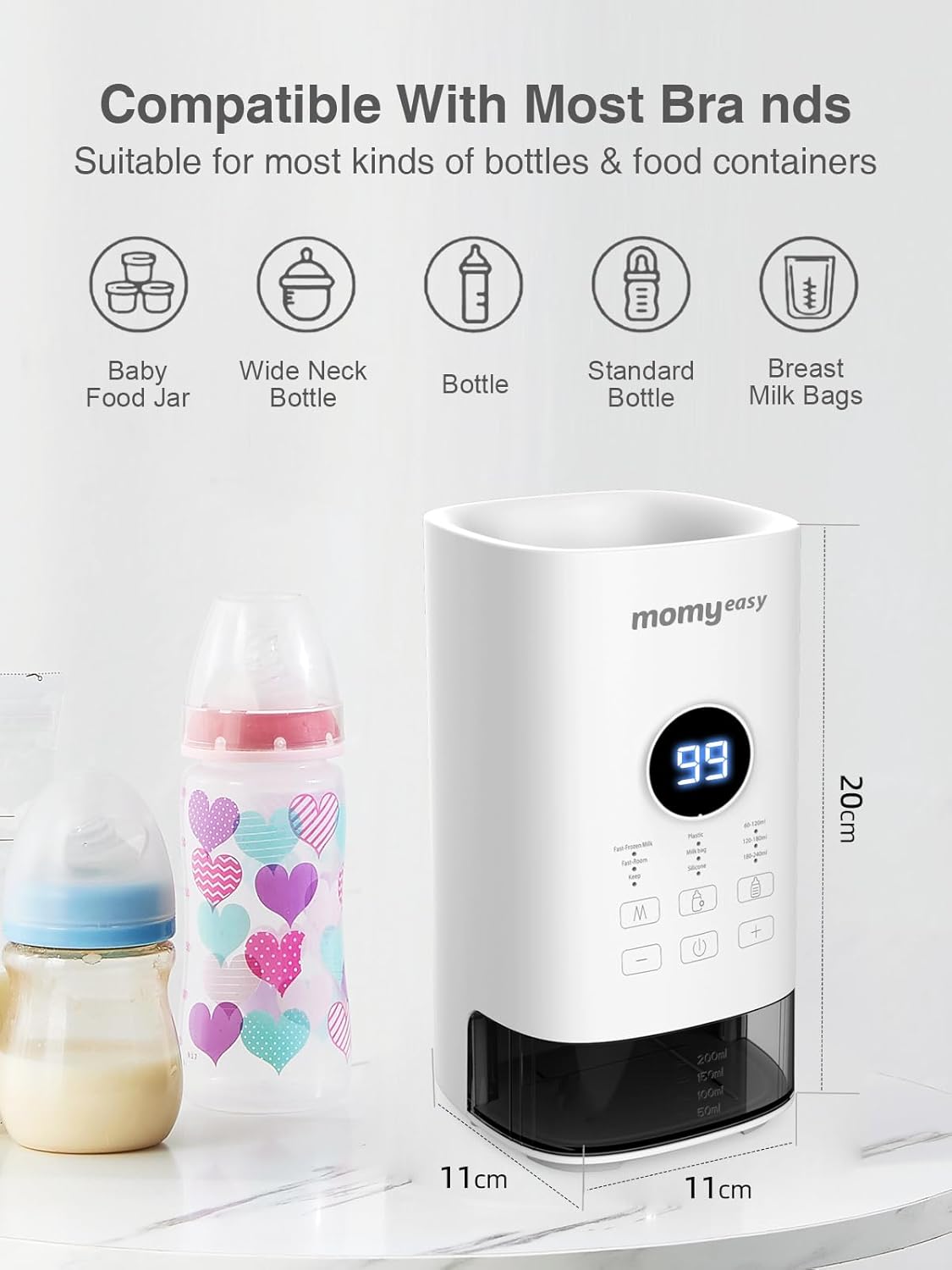 MOMYEASY Fast 2-Minute Baby Bottle Warmer - Steam Heating for Breastmilk & Formula, Fits All Bottles, Precise Temp Control with Timer, Auto Shut-Off
