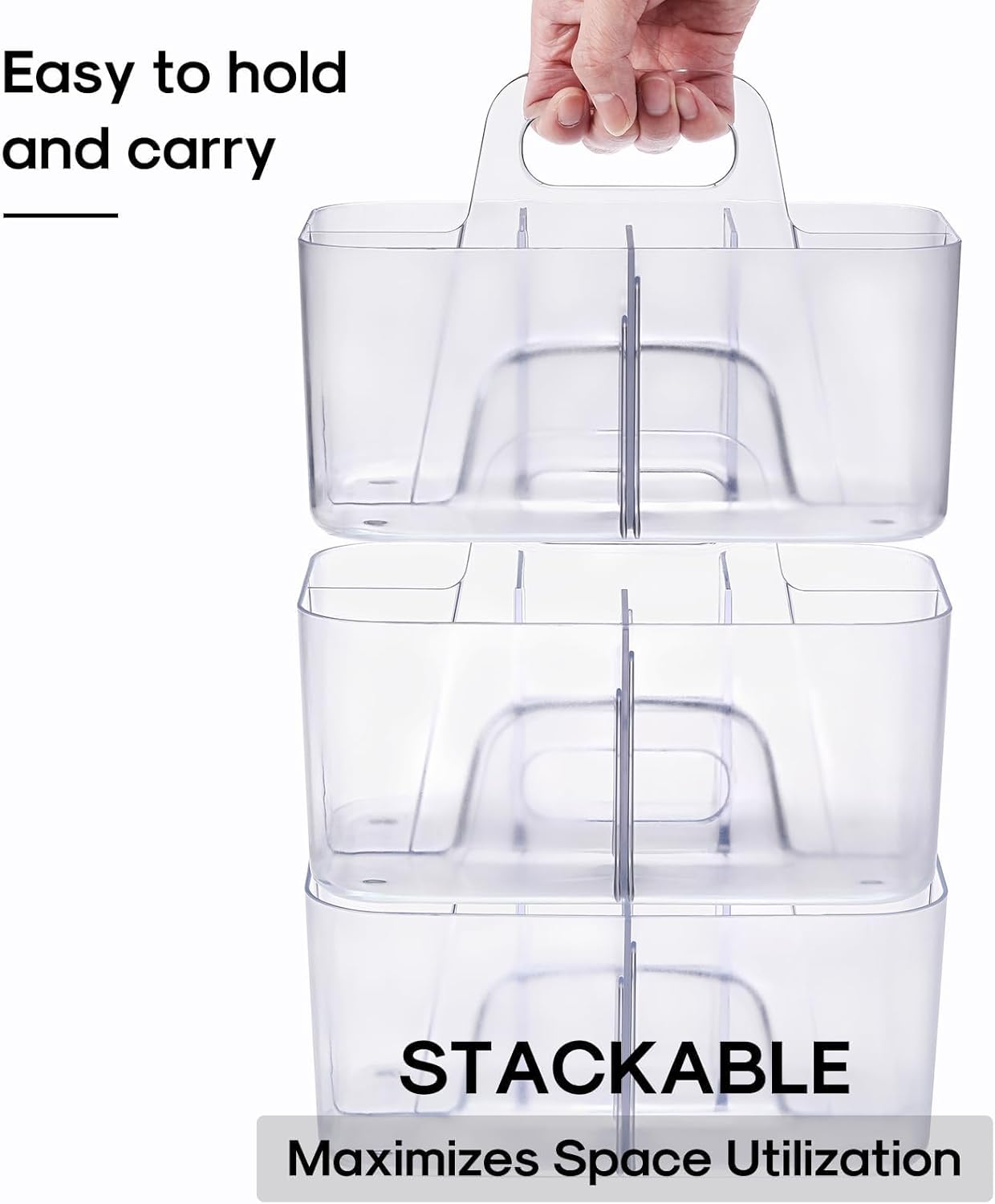 Multiuse Caddy Organizer with Handle, Portable Divided Plastic Tote Bin - Art Craft, Stationary Pen Marker Crayons, Makeup Hair Supplies Storage - Bathroom, Classroom, Dorm, Office, Desk Holder - Pink