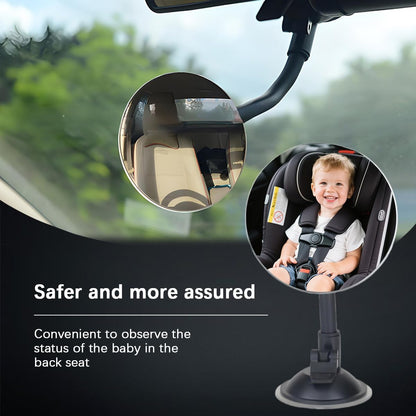 Baby Car Mirror, 360 Degrees Adjustable Wide Angle Convex Vehicle Mirrors with Suction Cup, Shatterproof Infant Newborn Auto Rearview Accessories, Universal for SUV RV Truck