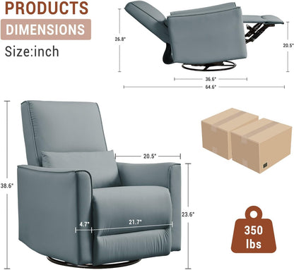 GarveeHome Recliner Chair, 360° Swivel Rocker Glider Nursery Chair with Padded Armrest and Deep Seat, PU Leather Upholstered Reclining Sofa Chair for Living Room, Bedroom and Nursery (Brown)