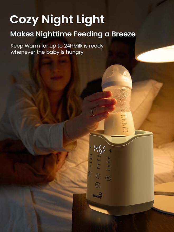Grownsy Bottle Warmer for Night Feeding, Fast Baby Bottle Warmer for Breastmilk, Smart Temperature Control, with Timer, Thaw, Food Heater, Night Light, Calentador De Biberones for All Bottles