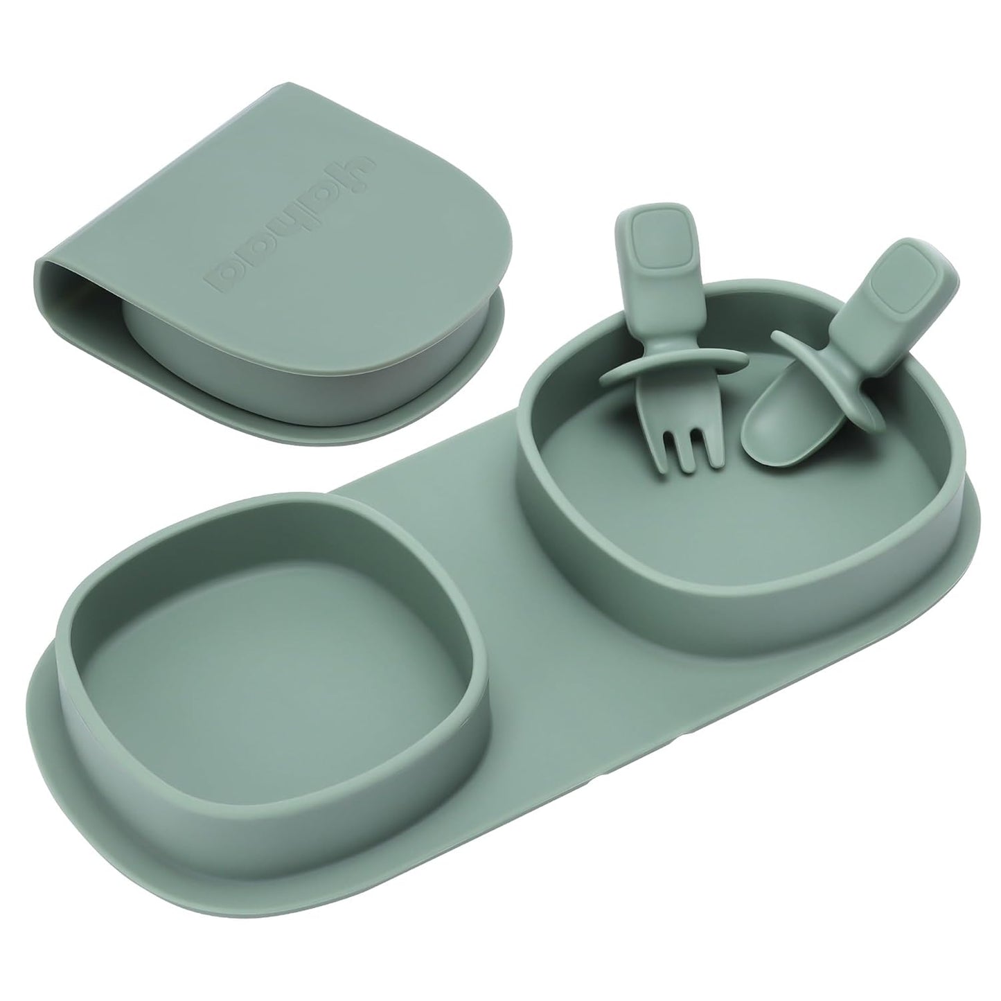 Baby Plates with Suction with Forks and Spoons, Foldable Silicone Toddler Plates, Baby Travel Essential, Microwave & Dishwasher Safe, Purple