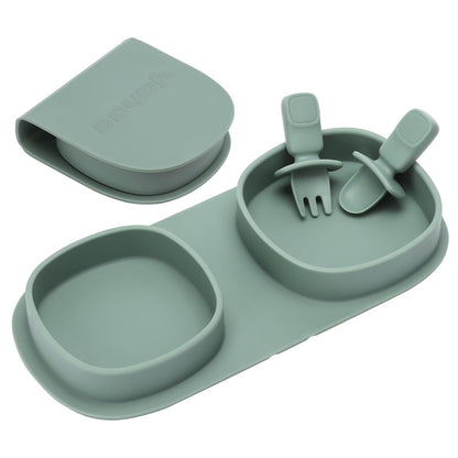 Baby Plates with Suction with Forks and Spoons, Foldable Silicone Toddler Plates, Baby Travel Essential, Microwave & Dishwasher Safe, Purple