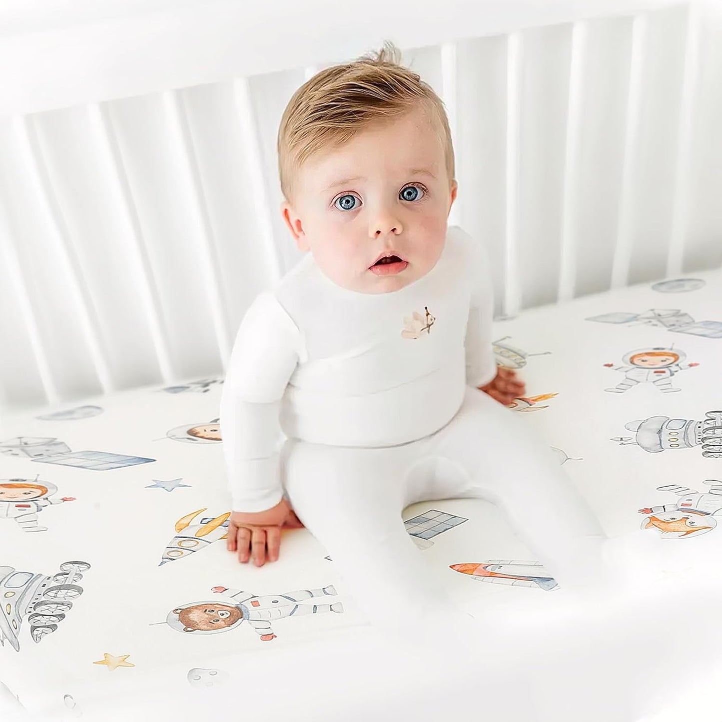 GRSSDER Stretch Ultra Soft Jersey Knit Fitted Pack n Play Playard Sheets Set 2 Pack，Fits Portable/Mini Cribs Sheets, Playards Mattress Pads, Stylish Watercolor Animals for Baby, Mint Green