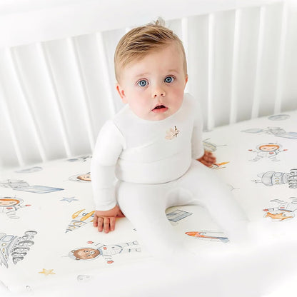GRSSDER Stretch Ultra Soft Jersey Knit Fitted Pack n Play Playard Sheets Set 2 Pack，Fits Portable/Mini Cribs Sheets, Playards Mattress Pads, Stylish Watercolor Animals for Baby, Mint Green