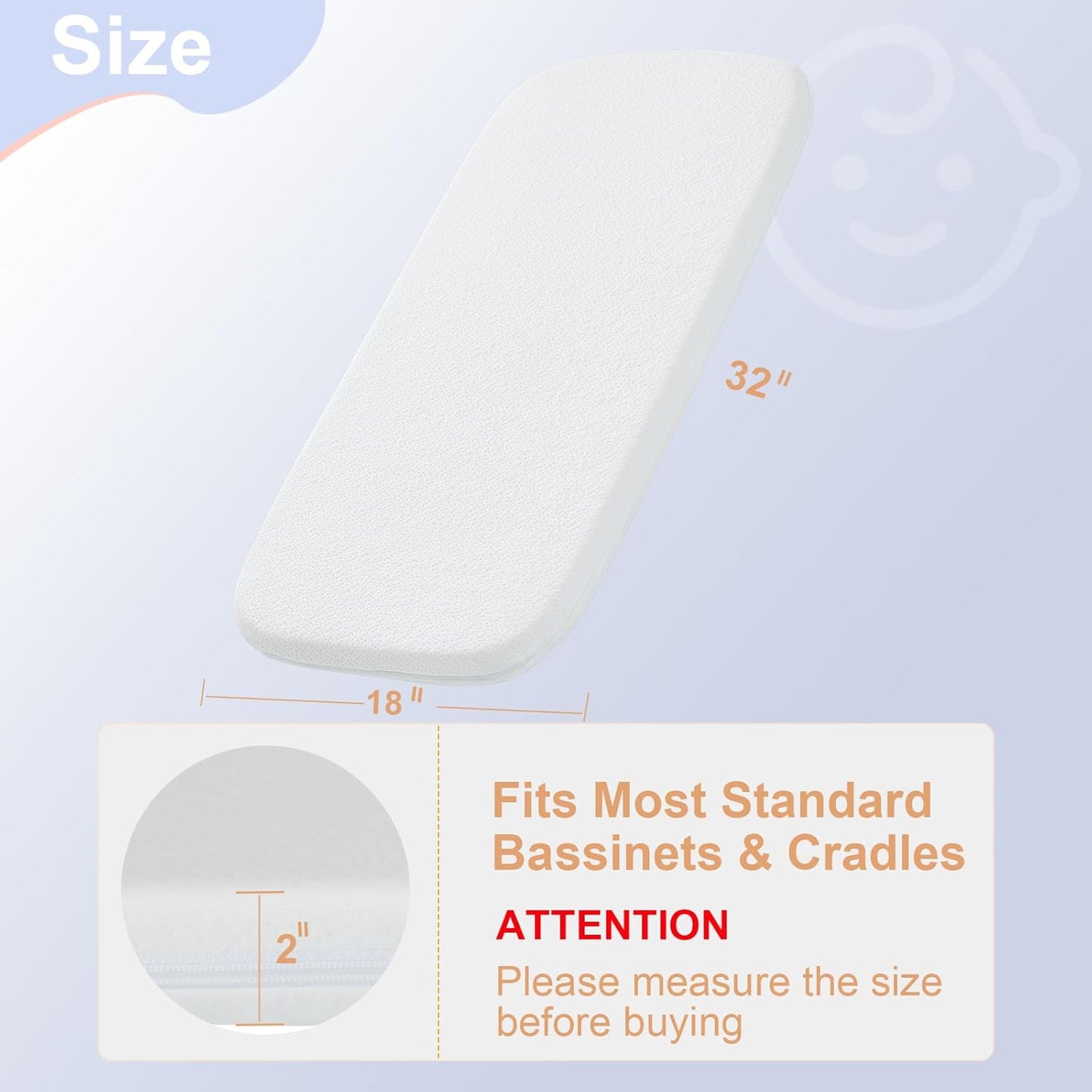 NeoBorn Baby Bassinet Mattress Pad, 30" x 18" Dual Sided Comfort Gel Memory Foam Mattress with Removable Soft Tencel Cover Fit for Halo Bassinest Swivel/Flex/Glide/Premiere/Luxe Series Sleeper