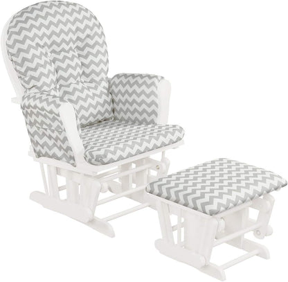 Costzon Nursery Glider with Ottoman, Upholstered Comfort Glider Rocker with Padded Cushion, Storage Pocket, Solid Wood Base, Rocking Chair Nursery for Breastfeeding, Napping (Light Gray)