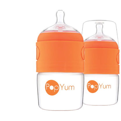 PopYum 9 oz Blue Anti-Colic Formula Making Baby Bottles, 3-Pack with #2 Medium Flow Nipples, 260 ml, BPA-Free, Natural Latch, Mixing, Dispenser