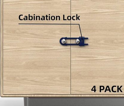 4 Pack Child Proof Sliding Cabinet Door Code Locks Baby Safety Cupboard Locks Adjustable U Shaped Cabinet Latches for Knob Handle Drawers Closet (4 PCS, Blue)