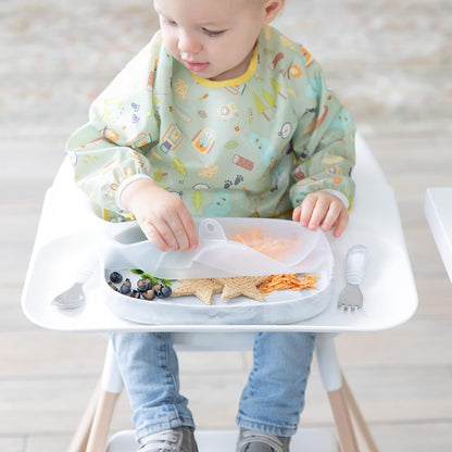 Bumkins Toddler and Baby Suction Plate, Divided Grip Dish for Babies and Kids, Baby Led Weaning, Feeding Supplies, Sticks to Tables and Highchairs, Platinum Silicone, for Chidren 6 Months, Gray