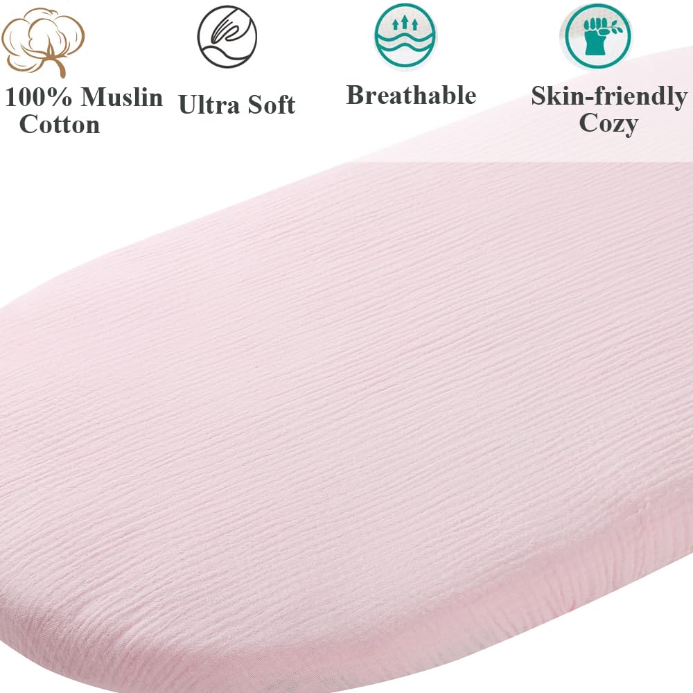 Muslin Bassinet Sheet Compatible with Mika Micky Bedside Sleeper 2 Pack Cotton Stylish Boho Fitted Bassinet Sheets Super Soft for Baby Roman Green & Botanical Leaf