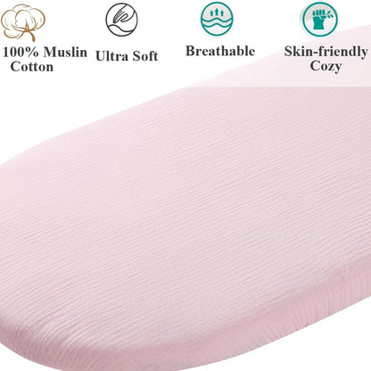 Muslin Bassinet Sheet Compatible with Mika Micky Bedside Sleeper 2 Pack Cotton Stylish Boho Fitted Bassinet Sheets Super Soft for Baby Roman Green & Botanical Leaf