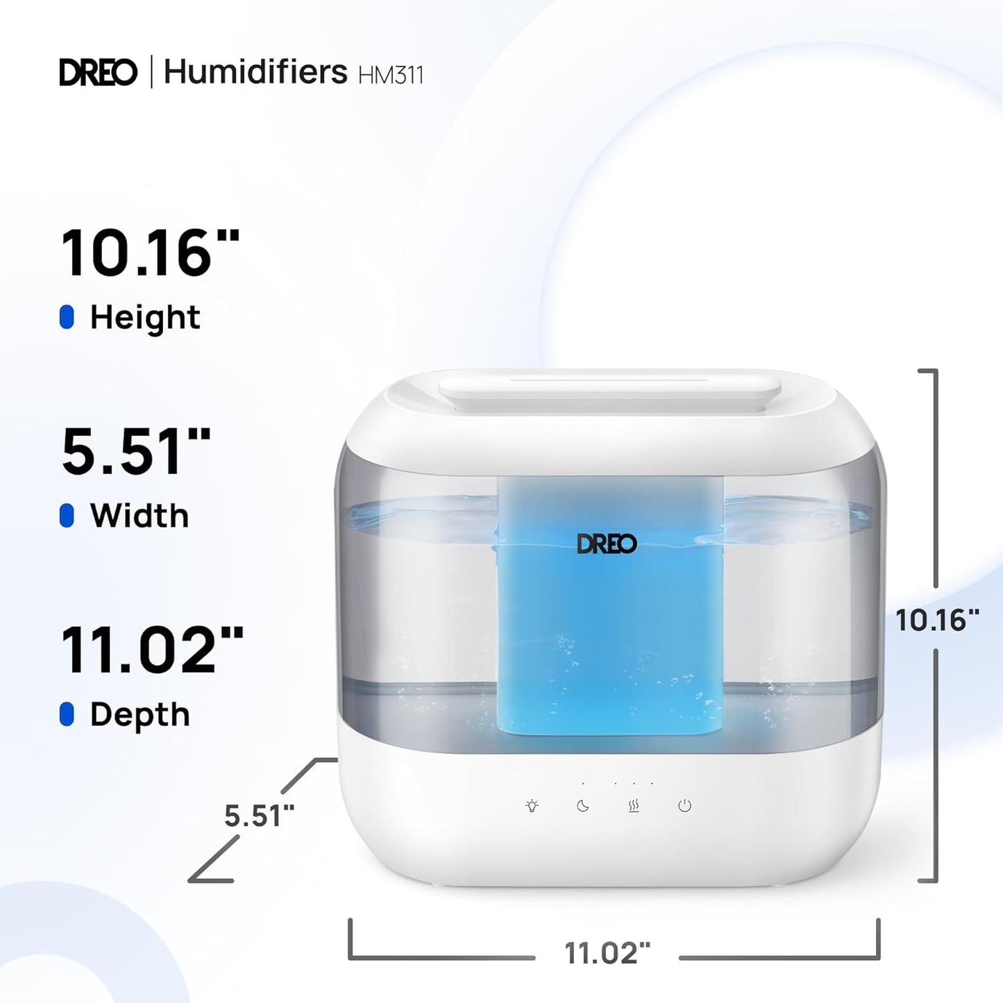 Dreo Humidifiers for Bedroom, 4L Top Fill for Large Room, 36H Runtime, 28 dB Quiet Supersized Cool Mist Air Humidifier for Baby Nursery, Plants, Indoor, Night Light, Easy to Clean & Fill, White