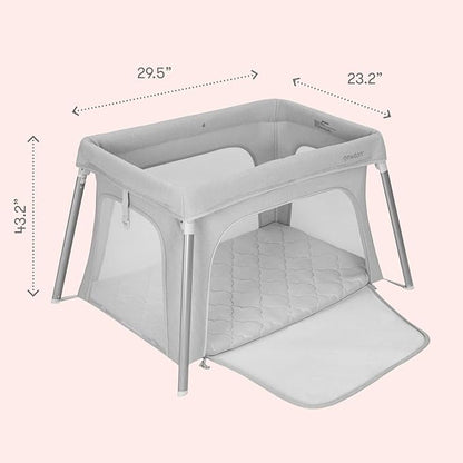 Newton Baby Compact Travel Crib & Play Yard | Breathable & Washable Mattress, Foldable Carry-On Size, Backpack Straps, Grey, Newton Bassinet Attachment NOT Included or Compatible