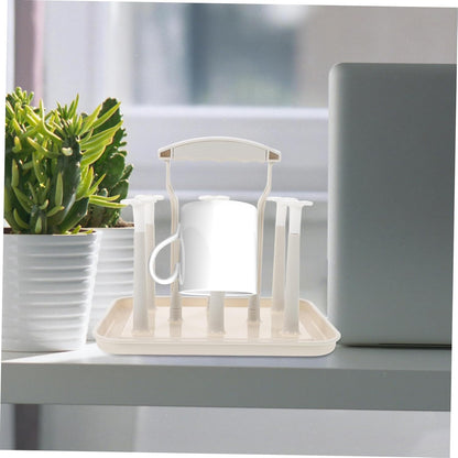 Toyvian Space Saving Baby Bottle Drying Rack with Cup Holder for Countertop Portable Baby Bottle Drain Rack for Kitchen and Nursery Organization