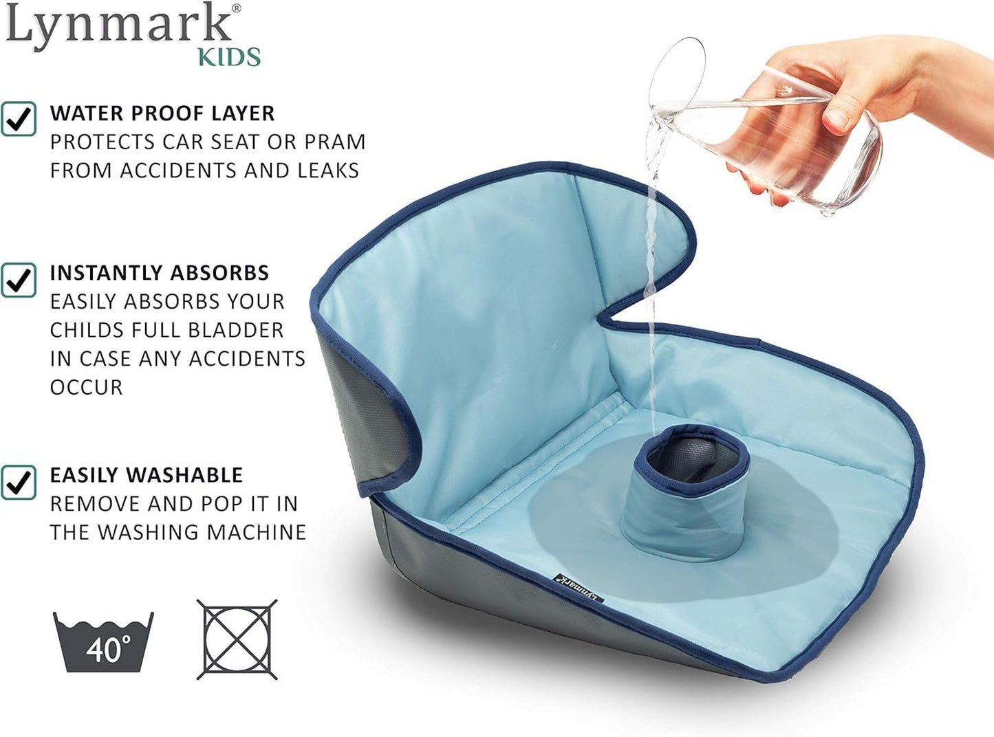 Lynmark® Potty Training Car Seat Protector Cover - Waterproof Soft Piddle Pads for Toddlers and Baby Carseat - Travel-Friendly Universal Washable Liner Mat for Spills, Nappy Leaks, Accidents - Black