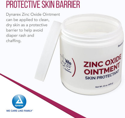 Dynarex Zinc Oxide Ointment, Soothes, Prevents, and Relieves Diaper Rash, Chaffed Skin, and Irritation, White, 1 Count - 15 oz. Jar of Ointment