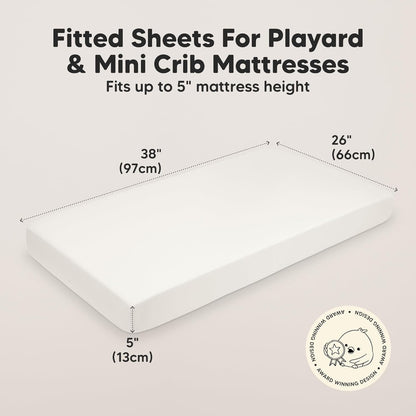 2-Pack Mini Crib Sheets Fitted - 38x26 Pack N Play Sheets for Pack and Play Mattress, Organic Cotton, Soft & Breathable Playard Bedding, Neutral Mini Toddler Bed Cover for Boys, Girls (Dragon Tale)