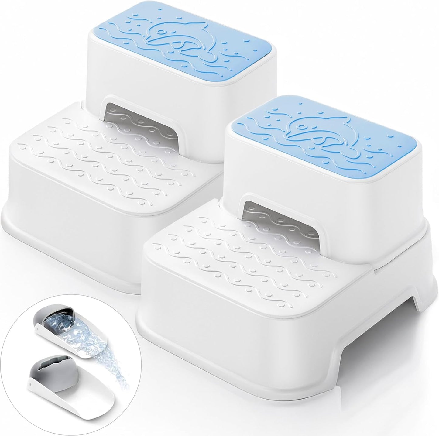 2-Step Toddler Step Stool, Non Slip Kids Step Stool for Bathroom Sink & Toilet Potty Training, Sturdy Stable Base, 10”Height Supports 220 lbs (2Packs White)