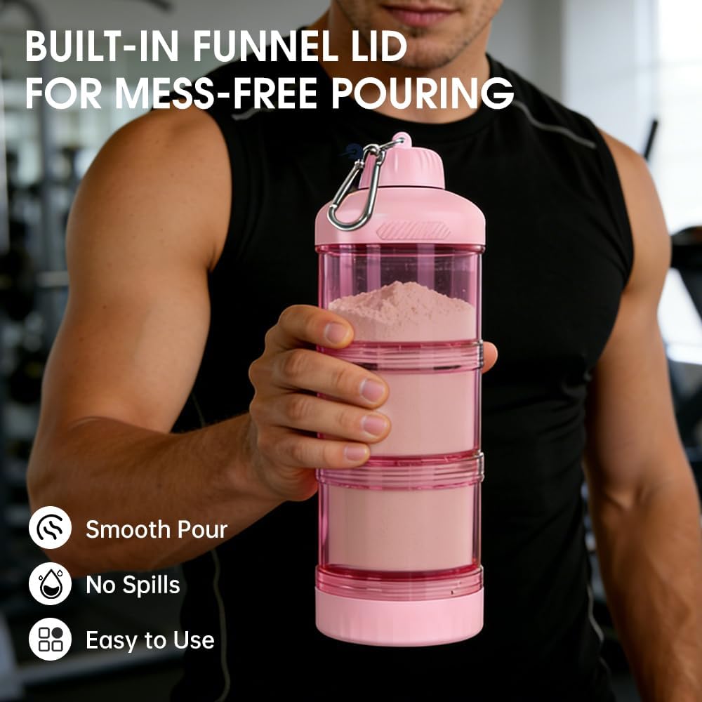 BYLWORKOUT 3-Layer Protein Powder Travel Container with Funnel and Keychain | Portable Food Storage Organizer for Gym, Fitness, Kitchen, Camping, Hiking, and Travel (Ink Blue)