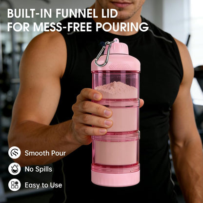 BYLWORKOUT 3-Layer Protein Powder Travel Container with Funnel and Keychain | Portable Food Storage Organizer for Gym, Fitness, Kitchen, Camping, Hiking, and Travel (Ink Blue)