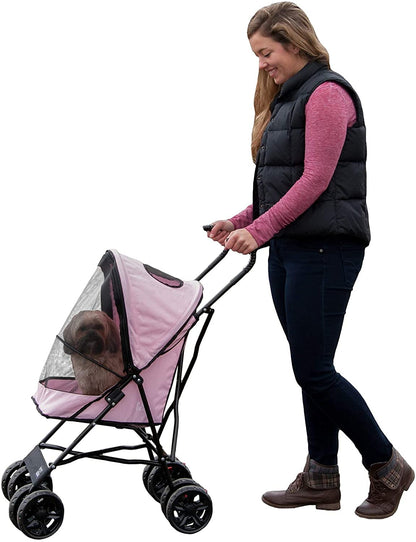 Pet Gear Travel Lite Plus Stroller, Compact, Easy Fold, No Assembly Required, Large Wheels for Cats and Dogs up to 15 pounds, Light Pink