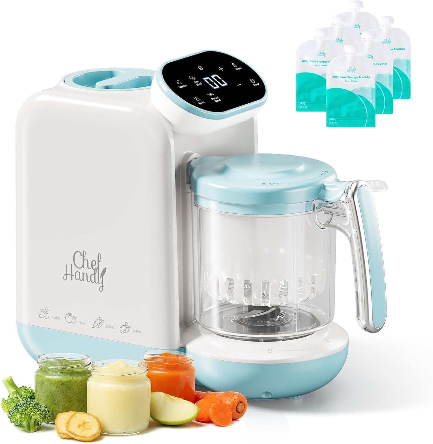 Chefhandy Baby Food Maker, Steamer & Blender with Stainless Steel Basket, Puree Maker with Auto/Manual Blend, Bottle Warmer & Sterili-zer, Safe & Easy-to-Clean Compact Baby Food Processor (Yellow)