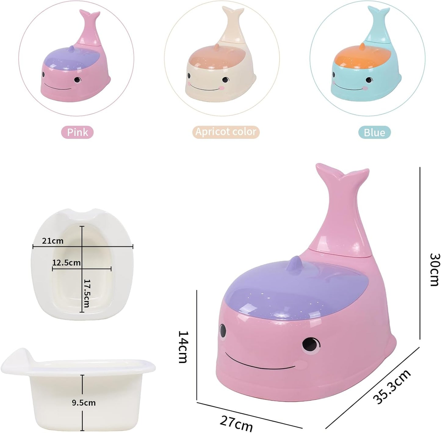 Potty Seat Baby Training Chair Boys Girls Toddler Whale Comfortable children 1-5 years old Baby toilet Animal seat with lid back potty trainer (Pink)