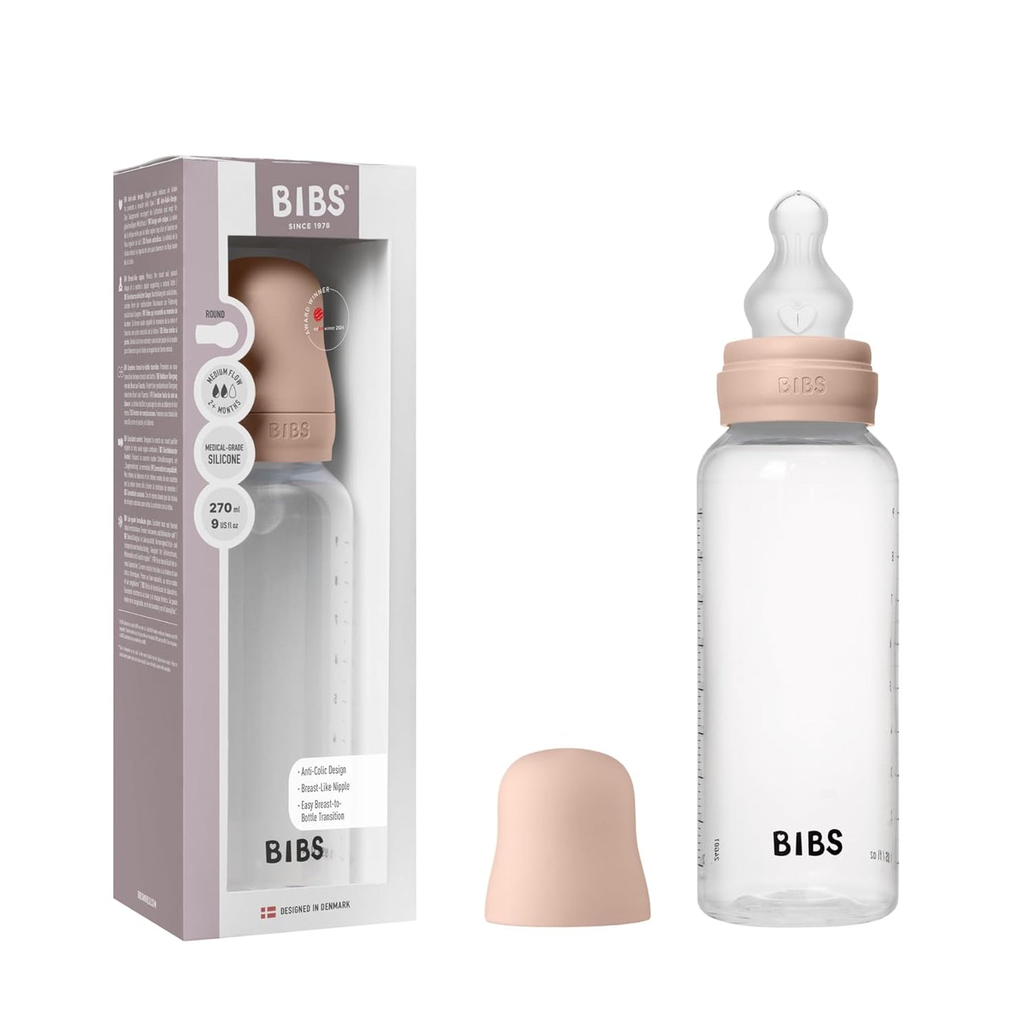 BIBS Baby Bottle 5 oz / 150 ml Silicone Nipple 2 Pack - Anti-Colic, BPA-Free, Round Nipple, Slow Flow, Lightweight & Easy to Clean, Suitable for Newborns 0+ Years - Ivory