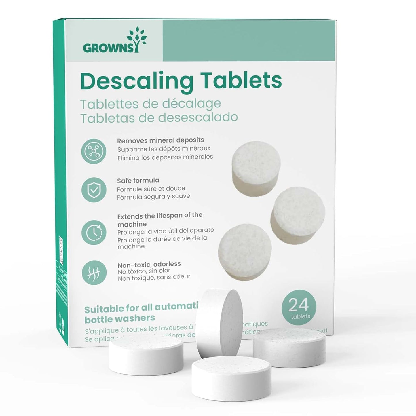 GROWNSY Descaling Tablets for Bottle Washers, 12 Count Descaler Tablets to Remove Limescale & Mineral Buildup, Compatible with Momcozy and Baby Brezza Baby Bottle Washer