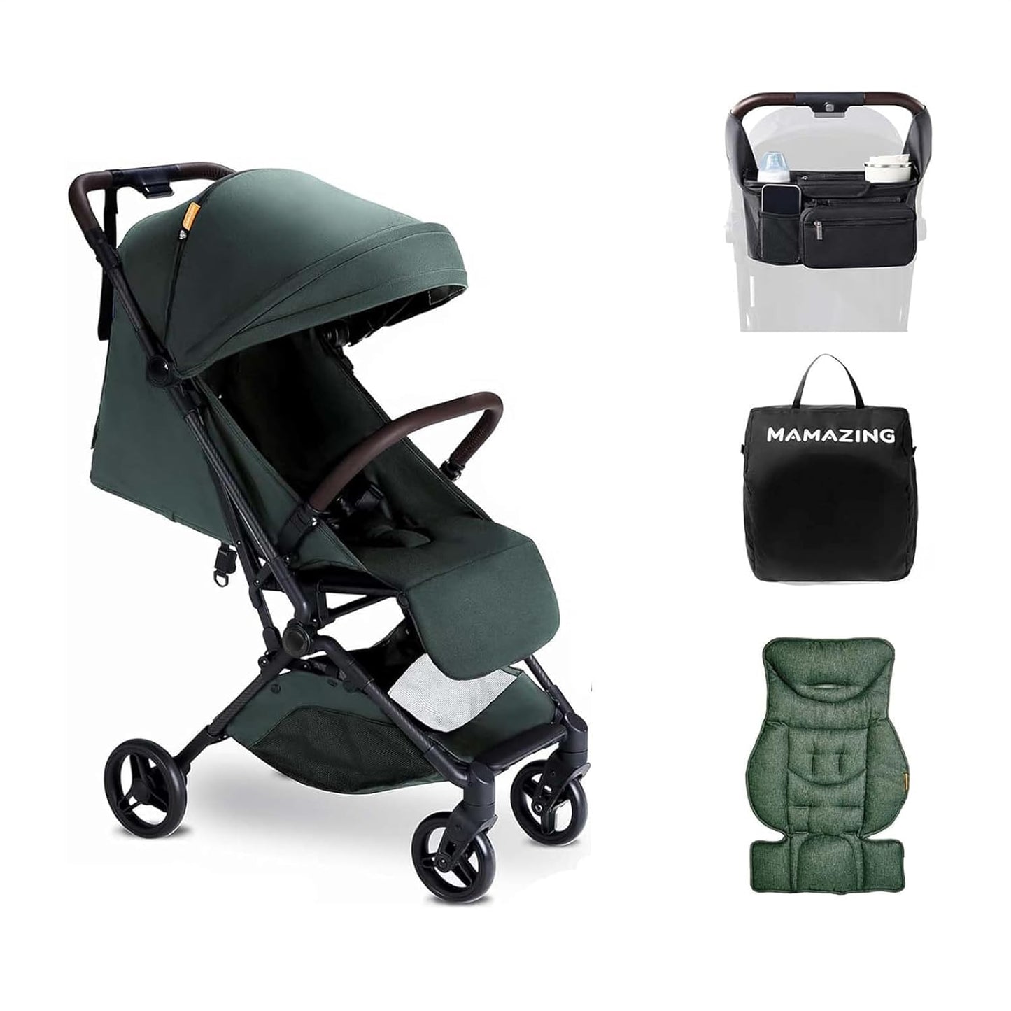 MAMAZING Ultra Air Lightweight Baby Travel Stroller with Carbon Fiber Frame, Compact & Airplane-Friendly, One-Handed Fold, 11.6 lbs, Perfect for Toddlers, Grey