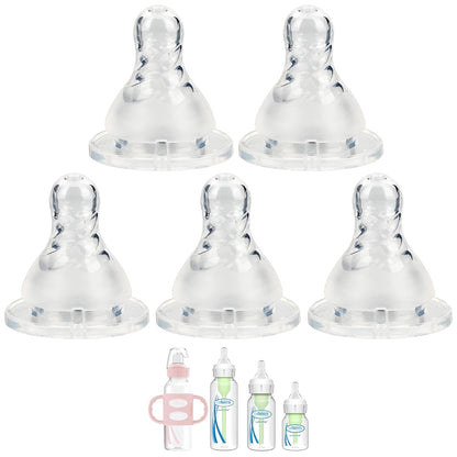 Silicone Nipple for Dr. Brown’s Natural Flow Level 2 Narrow Baby Bottle, Medium Flow, 3m+, 5 Count
