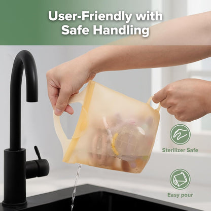 Haakaa On-The-Go Silicone Microwave Steam Sterilizer Bags for Travel, 40oz/1250ml Reusable Silicone Steaming Bags for Baby Bottles, Breast Pump, Accessories, Pacifiers, Teethers,Grey/1PC