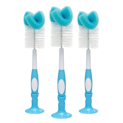 Dr. Brown's All-in-One Sterilizer and Dryer for Baby Bottles, Parts & Other Newborn Essentials & Baby Bottle Cleaning Brush with Sponge and Scrubber - Blue - 3-Pack