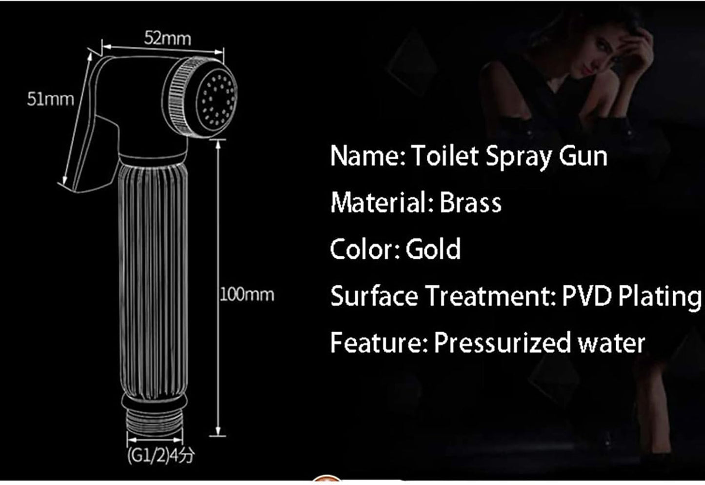 Handheld Bidet Sprayer for Toilet, Bathroom Cloth Diaper Sprayer Set Brass Bidet Sprayer Kit with Stainless Steel Shower Hose and Holder for Pet Bathing, Personal Hygiene,Gold